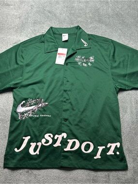 Nike Green Polo with Pink 'Just Do It' Graphic, nike logo embroidery